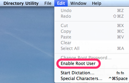 9. Edit -> Enable Root User