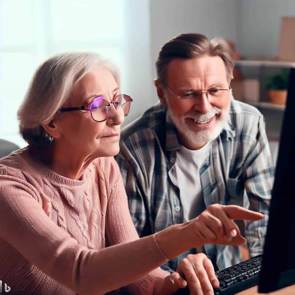 Person receiving computer help or instruction