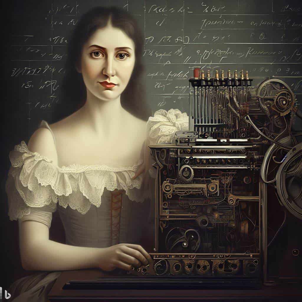 Portrait of Lovelace with the Analytical Engine