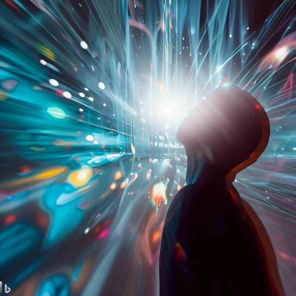 Mindblowing image of an interactive art installation that uses technology to create an immersive experience