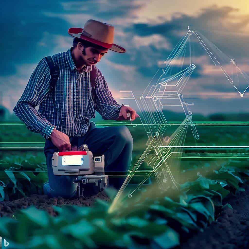 Intriguing image of a farmer using precision agriculture technology to grow crops